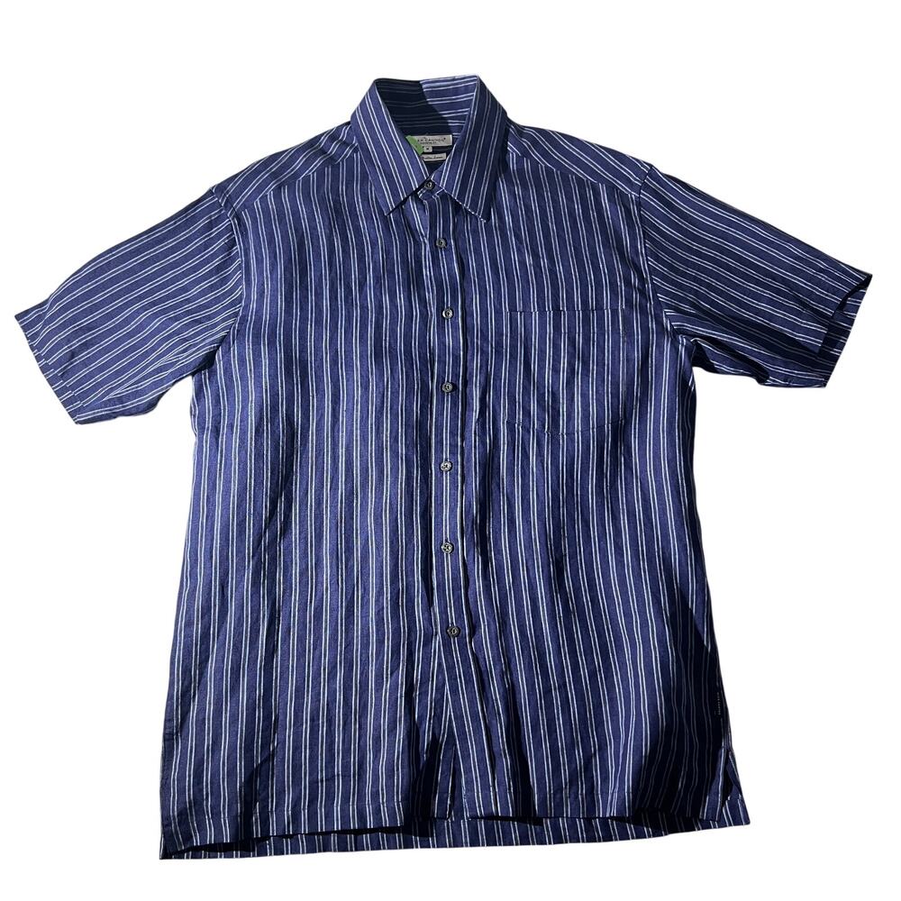 Alex Cannon Men's 100% Linen Navy Stripe Shirt M NWT